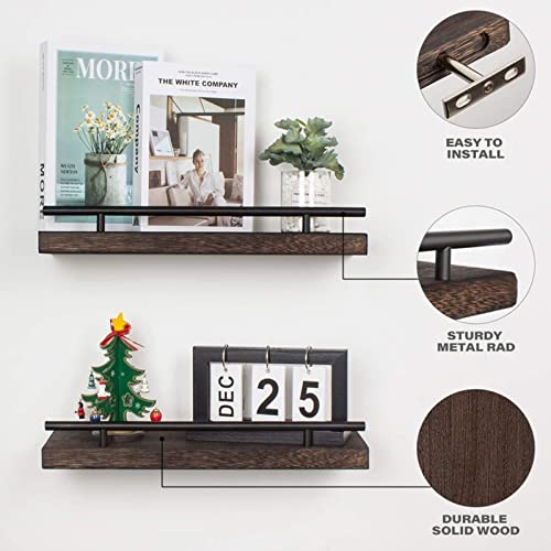 Corner Floating Shelves Set of 16.1" L x 5.5" D Dark Brown Wall Shelf for Wall Storage,Natural Wood Floating Shelf for Bathroom, Living Room,Kitchen Wall Decor