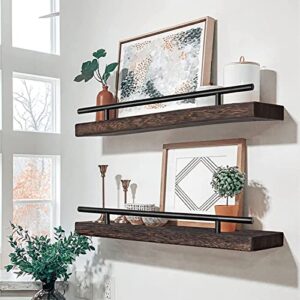 Corner Floating Shelves Set of 16.1" L x 5.5" D Dark Brown Wall Shelf for Wall Storage,Natural Wood Floating Shelf for Bathroom, Living Room,Kitchen Wall Decor