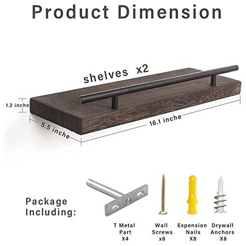 Corner Floating Shelves Set of 16.1" L x 5.5" D Dark Brown Wall Shelf for Wall Storage,Natural Wood Floating Shelf for Bathroom, Living Room,Kitchen Wall Decor