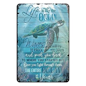 sea turtle life is like the ocean tin sign wall art canvas print funny vintage retro paintings home bedroom bathroom decor picture vertical 8×12 inches