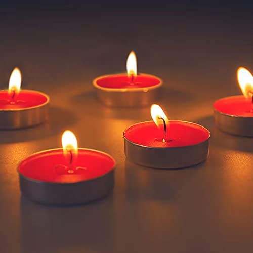Tea Candles Wedding Party and Home Decoration Votive Parties Tealight Small Wishing Bulk 10 Pack with 1.5-2 Hours Extended Burn Time Mini for Birthday Halloween Emergency Family Gatherings(Red)