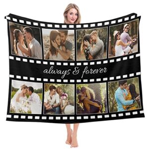 HSSQMH Custom Blankets with Photos Personalized Couples Gifts Customized Picture Blanket Always & Forever Gifts Mother's Father's Birthday Gift for Wife Husband Girlfriend Boyfriend Dad Mom