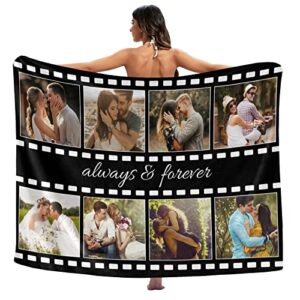 HSSQMH Custom Blankets with Photos Personalized Couples Gifts Customized Picture Blanket Always & Forever Gifts Mother's Father's Birthday Gift for Wife Husband Girlfriend Boyfriend Dad Mom