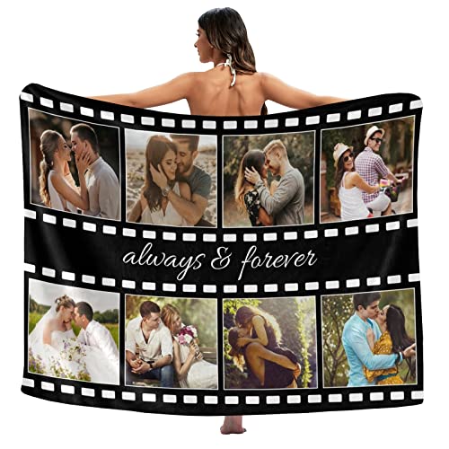 HSSQMH Custom Blankets with Photos Personalized Couples Gifts Customized Picture Blanket Always & Forever Gifts Mother's Father's Birthday Gift for Wife Husband Girlfriend Boyfriend Dad Mom