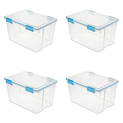 54 Qt Plastic Storage Box Tote Organizing Container With Durable Lid,Stackable and Nestable Snap Lid Plastic Storage Bin, Set of 4, Clear