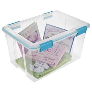 54 Qt Plastic Storage Box Tote Organizing Container With Durable Lid,Stackable and Nestable Snap Lid Plastic Storage Bin, Set of 4, Clear