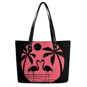 womens handbag flamingos leather tote bag top handle satchel bags for lady