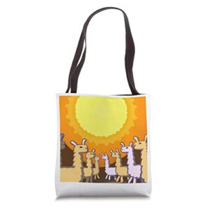 llamas in the sun tote bag