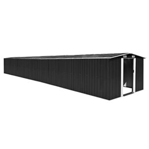 Outdoor Shed for Patio Furniture, Lawn Mower, and Bike Storage, Garden Shed Anthracite 101.2"x389.8"x71.3" Galvanized Steel