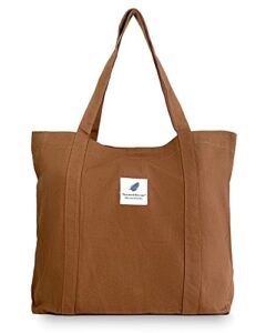 canvas tote bag aesthetic for women, shoulder bag with inner pockets, hobo crossbody handbag casual tote.(coffee)