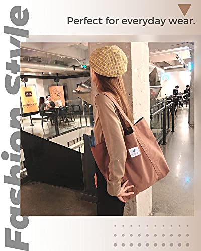 Canvas Tote Bag Aesthetic for Women, Shoulder Bag with Inner Pockets, Hobo Crossbody Handbag Casual Tote.(Coffee)