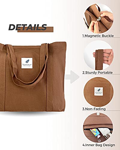 Canvas Tote Bag Aesthetic for Women, Shoulder Bag with Inner Pockets, Hobo Crossbody Handbag Casual Tote.(Coffee)