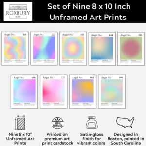 Roxbury Row - Aura Posters for Room Aesthetic Wall Decor, Angel Number Poster Set, Gradient Posters & Prints, Astrology Spiritual Wall Decor (Set of 9 Unframed 8x10)