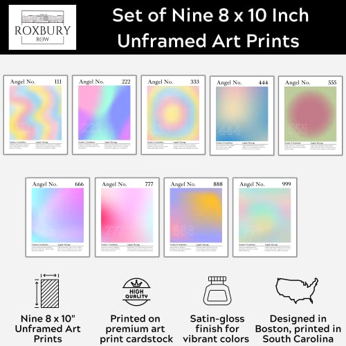 Roxbury Row - Aura Posters for Room Aesthetic Wall Decor, Angel Number Poster Set, Gradient Posters & Prints, Astrology Spiritual Wall Decor (Set of 9 Unframed 8x10)