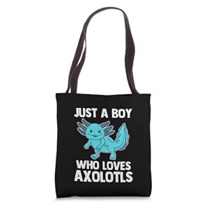 just a boy who loves axolotls -funny axolotl gamer boys kids tote bag
