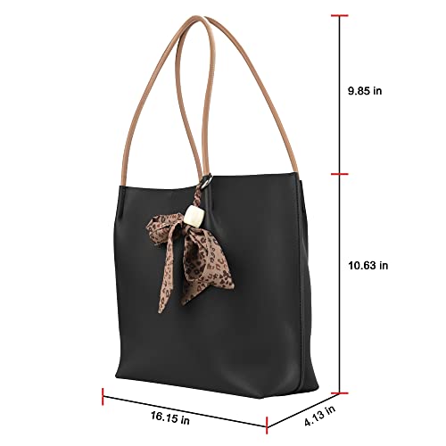 Marengo Genuine Leather Tote Bag for Woman Shoulder Bag Satchel Handbag Purchse Set Black