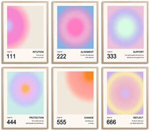 yuymnani aura angel numbers poster, colorful gradient posters for room aesthetic, minimalist inspirational quotes canvas wall art paintings, abstract y2k style bedroom wall art for girl’s room, living room, gallery, dorm decor (8″x10″,unframed)