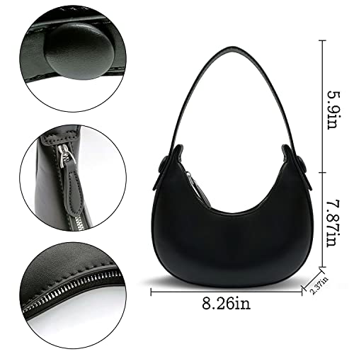 Saddle Bag Black Shoulder Bag For Women,Mini Purse Crescent Bag Black Retro Classic Purse For Girl，Clutch Shoulder Tote Handbag With Zipper