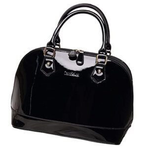 platopotato women’s satchel purse large tote lady shoulder bag patent leather handbag top handle shell bag black