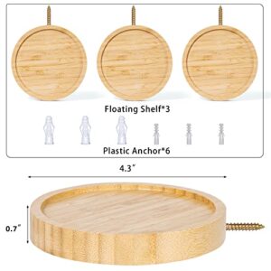 Yangbaga Mini Round Floating Shelves for Wall, 3pcs Small Floating Shelves Decor Display Shelves for Bedroom Living Room Bathroom Kitchen Office