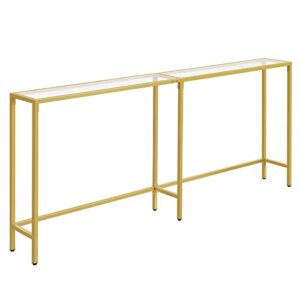 hoobro gold console table, 70.9″ tempered glass sofa table, modern extra long entryway table with usb ports, behind couch table for entryway, hallway, foyer, living room gd18uxg01