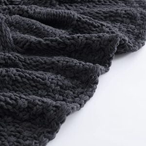 Vera Wang Throw Blanket Ultra Soft Chenille Home Décor, All Season Designer Bedding, 50 x 70, Large Cable Knit Black