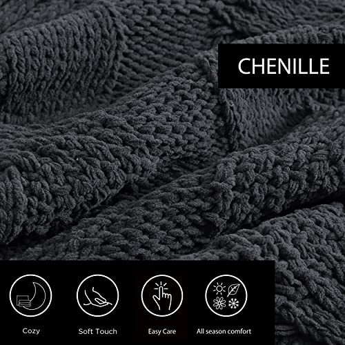 Vera Wang Throw Blanket Ultra Soft Chenille Home Décor, All Season Designer Bedding, 50 x 70, Large Cable Knit Black