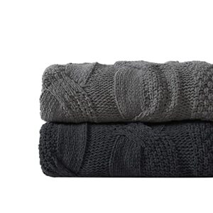 Vera Wang Throw Blanket Ultra Soft Chenille Home Décor, All Season Designer Bedding, 50 x 70, Large Cable Knit Black