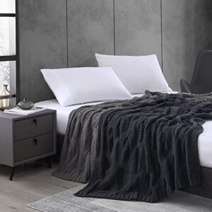 Vera Wang Throw Blanket Ultra Soft Chenille Home Décor, All Season Designer Bedding, 50 x 70, Large Cable Knit Black