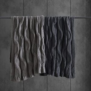 Vera Wang Throw Blanket Ultra Soft Chenille Home Décor, All Season Designer Bedding, 50 x 70, Large Cable Knit Black