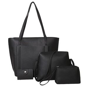 vol women handbag fashion leather shoulder bags tote satchel hobo 4pcs purse set (black)