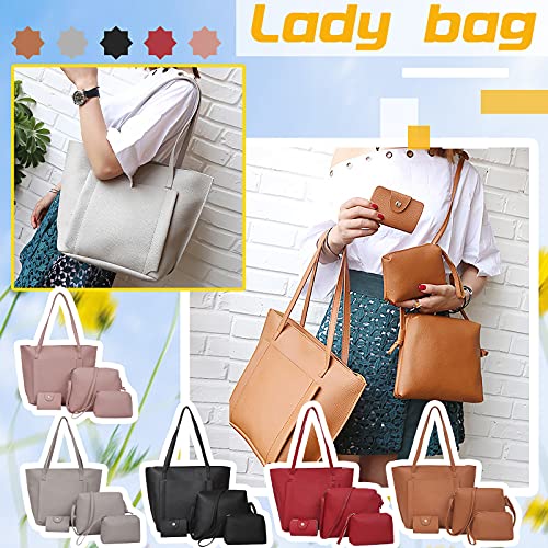 Vol Women Handbag Fashion Leather Shoulder Bags Tote Satchel Hobo 4Pcs Purse Set (Black)