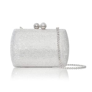 evening handbag with full rhinestone crystal clutch bag for women charm birthday engagement wedding party (silver)