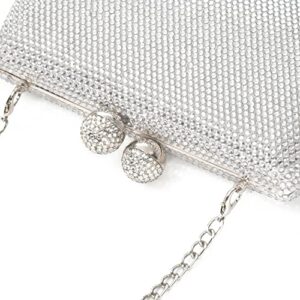 Evening Handbag with Full Rhinestone Crystal Clutch Bag for Women Charm Birthday Engagement Wedding Party (Silver)