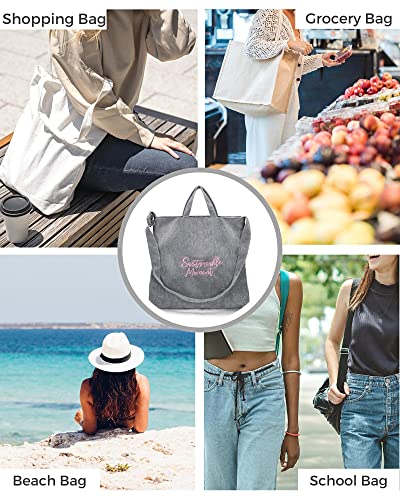 Corduroy Tote Bag for Women,Large Tote Bag ,Shoulder Bag with Zipper&Inner Pockets,Hobo Crossbody Handbag Casual Tote. (Grey)