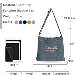 Corduroy Tote Bag for Women,Large Tote Bag ,Shoulder Bag with Zipper&Inner Pockets,Hobo Crossbody Handbag Casual Tote. (Grey)