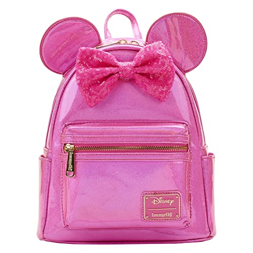 Loungefly Disney Minnie Mouse Glitter Sparkle Womens Double Strap Shoulder Bag Purse (Pink)