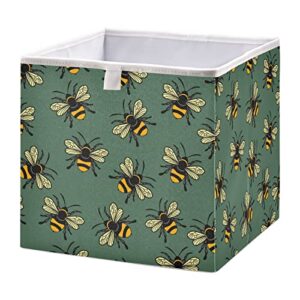 cute bee storage bins cubes storage baskets fabric foldable collapsible decorative storage bag with handles for shelf closet bedroom home gift 11″ x 11″ x 11″