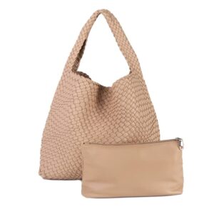 fashion woven handbags women vegan leather tote bag large summer beach travel handbag and purse retro handmade shoulder bag (apricot)