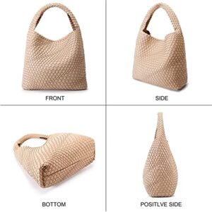 Fashion Woven Handbags Women Vegan Leather Tote Bag Large Summer Beach Travel Handbag and Purse Retro Handmade Shoulder Bag (Apricot)