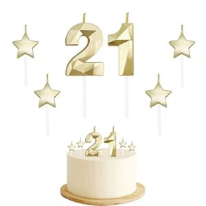 21st & 12th birthday candles for cake – number 21 & 12 birthday candles and glitter star birthday candles 2 inch 3d diamond shape number candles for birthday party anniversary kids adults(gold)