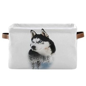 gougeta foldable storage basket with handle, cute siberian husky dog rectangular canvas organizer bins for home office closet clothes toys 1 pack