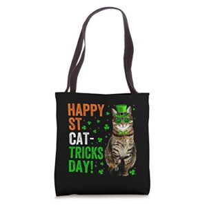 happy st cat tricks day shamrock irish saint patrick’s day tote bag