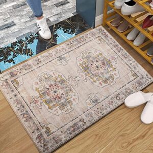 wxnzsl Area Rug 2x3 Washable Non Slip Rugs,Vintage Low Pile Boho Accent Entryway Rug for Living Room Bedroom Kitchen - Beige