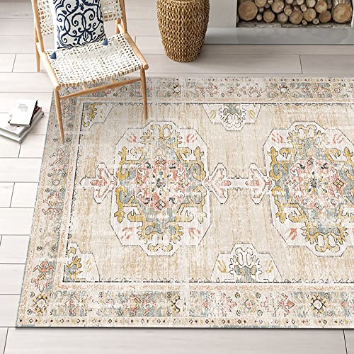 wxnzsl Area Rug 2x3 Washable Non Slip Rugs,Vintage Low Pile Boho Accent Entryway Rug for Living Room Bedroom Kitchen - Beige