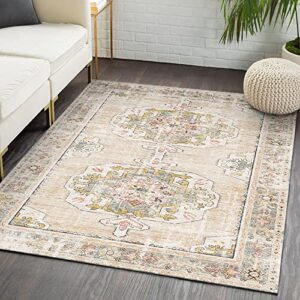 wxnzsl Area Rug 2x3 Washable Non Slip Rugs,Vintage Low Pile Boho Accent Entryway Rug for Living Room Bedroom Kitchen - Beige