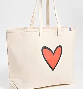 KULE Women's Over The Shoulder Heart Tote, Canvas, Off White, One Size