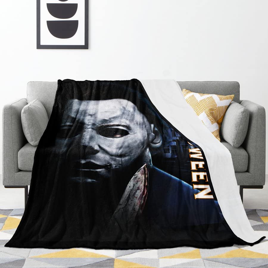 Sharkiss Halloween Horror Movie Blanket Michael Myers Blanket Soft Cozy Throw Blanket Flannel Blankets for Bed Couch Car Living Room Plush Bed Blanket (40x50in)