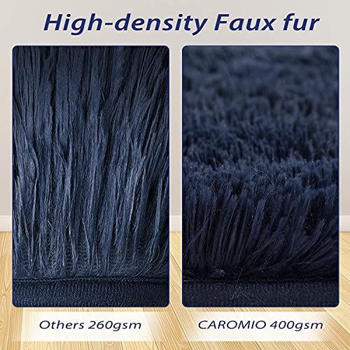 CAROMIO Navy Fluffy Round Rug, Fluffy Faux Fur Circle Rug 4x4 Feet for Kids Room, Furry Carpet for Teen Girls Room Shaggy Circular Rug for Nursery Room Fuzzy Plush Rug for Dorm