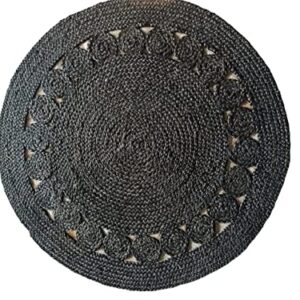 100% Jute Handwoven Round Black (2 x2 ft)